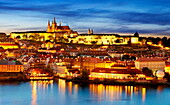 Prague, Hradcany - Vitus Cathedral and the Castle District at dusk, Prague, Czech Republic