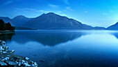 view across Lake Walchen towards Herzogstand, dawn light, Kochel am See, Toelzer Land, Bavaria, Germany