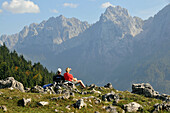 Hiking in the Kaiser valley, Kaiser mountain range over Kufstein, Tyrol, Austria