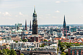 View to the St. Michael's church and other churches in Hamburg, Hamburg, Germany