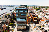 View to modern houses at Hamburg St. Pauli close to the Reeperbahn and the harbour, Hamburg, Germany