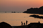 Children Playing on Beach, Silhouette, Goa, India