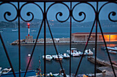 Balcony Of The Room In Which Jean Cocteau'S Stayed In The Hotel Welcome Overlooking The Port Of Villefranche-Sur-Mer, Alpes-Maritimes (06), France