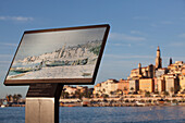 Lectern With A Work By Ernest Louis Lessieux, Boats And Fishermen, Eastern Bay Of Menton, Menton, Alpes-Maritimes (06), France