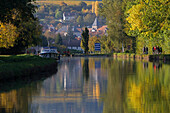 Friends Cycling Along A Canal Running Beside The Loire River, Menetreol-Sous-Sancerre, The 'Loire A Velo' Cycling Itinerary, Cher (18), France