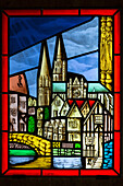 Colourful Stained Glass Representing The City, The Gallery Of Stained Glass At The Ateliers Loire Near The Cathedral, Chartres, Eure-Et-Loir (28), France