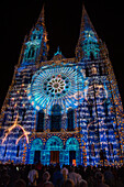 New Scenography On The Royal Door Of The Cathedral Staged By 'Spectaculaires, Allumeurs D'Images', Chartres In Lights, Eure-Et-Loir (28), France