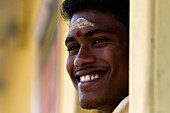 Portrait Of A Hindu With The Tilak, Tika Or Bindi Painted On His Forehead, Nedungolam, Kerala, Southern India, Asia