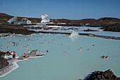 General View Of The Blue Lagoon With, In The Background, The Svartsengi Geothermal Plant, Hot Springs And Silica Mud, Grindavik, Reykjanes Peninsula, Iceland