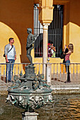 Mercury Pond, Fountain, Palacio Gotico, The Gardens Of The Alcazar, Seville, Andalusia, Spain