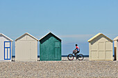 Cyclist Near Some Beach Huts, Beach Of Cayeux-Sur-Mer, Bay Of Somme, Somme (80), France