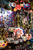 Turkey, Istanbul, Traditional turkish souvenirs for sale in Kapali Carsi (Grand Bazaar), Beyazit