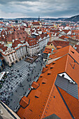 Elevated view of crowd in town square, Prague, Czech Republic