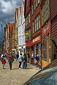 Street view of  Bryggen, Bergen, Hordaland. Norway