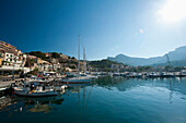 Looking across harbor of Port Soller, Majorca, Spain