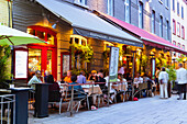 Terrace On Saultau Matelot Street, Old Quebec At Dusk, Quebec.