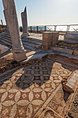 Roman columns and mosaic near Caesarea, Caesarea Maritima National Park, Israel