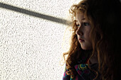 Young Girl With Curly Red Hair, Profile Portrait