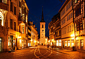 Market Street at night with All Saints Church, Erfurt, Thuringia, Germany