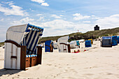 Beach chairs on  the beach, Juist Island, North Sea, East Frisian Islands, East Frisia, Lower Saxony, Germany, Europe