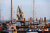 Juist harbour with Observation Tower, landmark, Juist Island, Nationalpark, North Sea, East Frisian Islands, East Frisia, Lower Saxony, Germany, Europe