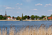 Church in Geltow seen across the river Havel, Brandenburg, Germany