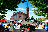 Market Bassinplatz square with the church of St. Peter and Paul, Potsdam, Brandenburg, Germany