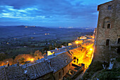 View from Montepulciano at night, Siena, South Tuscany, Tuscany, Italy