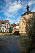 Left branch of the river Regnitz with Altes Rathaus city hall building, Bamberg, Franconia, Bavaria, Germany