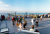 At the pier in the evening, seaside resort of Kuehlungsborn at the Baltic Sea, Mecklenburg-Western Pomerania, Germany