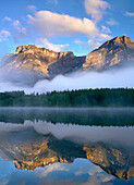 Morning light on Mt Kidd as seen from Wedge Pond, Alberta, Canada