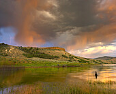 Thunderstorm with lightning strike over Curecanti National Recreational Area, Colorado