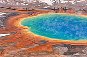 Tourists viewing Grand Prismatic Pool, Midway Geyser Basin, Yellowstone National Park, Wyoming