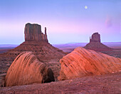 Moon over mittens, Monument Valley, Arizona