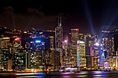Night skyline of Central District and Victoria Harbour Hong Kong