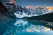 First light during sunrise at Moraine Lake, Banff National Park, Canada