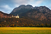 Neuschwanstein castle, Hohenschwangau, Saeuling in the background, near Fuessen, Allgaeu, Bavaria, Germany