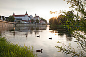 View over the river Danube to Neuburg castle, Neuburg an der Donau, Bavaria, Germany