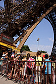 Queues of tourists at the Eiffel tower, Paris, France, Europe