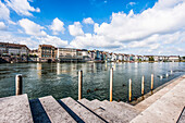 View over river Rhine to a hotel, Basel, canton of Basel-Stadt, Switzerland