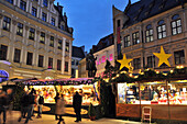 Christmas market on Fuggerplatz square, Augsburg, Swabia, Bavaria, Germany