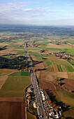 View from an airplane, A9 motorway, highway north of Munich, Bavaria, Germany