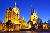 Illuminated Erfurt cathedral and St Severus' Church, Erfurt, Thuringia, Germany