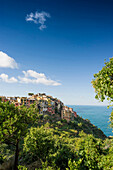 Blick auf Corniglia, Cinque Terre, La Spezia, Ligurien, Italien