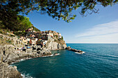 View to Manarola, Riomaggiore, Cinque Terre, La Spezia, Liguria, Italy