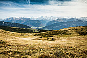 View from mount Niederhorn over Interlaken to Eiger, Moench and Jungfrau, Beatenberg, Bernese Oberland, Canton of Bern, Switzerland