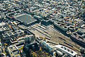 Aerial view of the central railway station, Munich, Bavaria, Germany