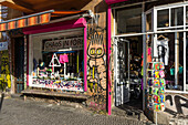 Street Cafe, Club Scene, Chaos in Form Shop, Falkenstein Street near Oberbaum Bridge, Kreuzberg, Berlin, Germany