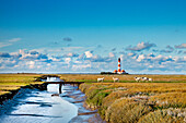 Westerhever Lighthouse, Eiderstedt peninsula, North Sea coast, Northern Frisia, Schleswig-Holstein, Germany