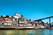 Bridge over Duoro River, Ponte Dom Luis I and old town of Ribeira, Porto, Portugal